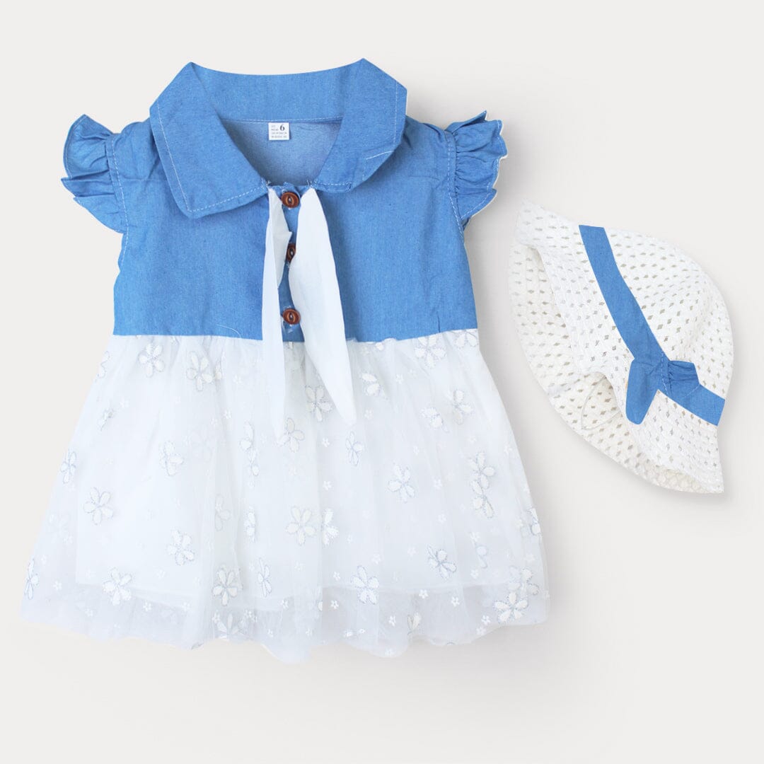 White Delight Little Girl Frock With Hat Frock Iluvlittlepeople 6-9 Months White Summer
