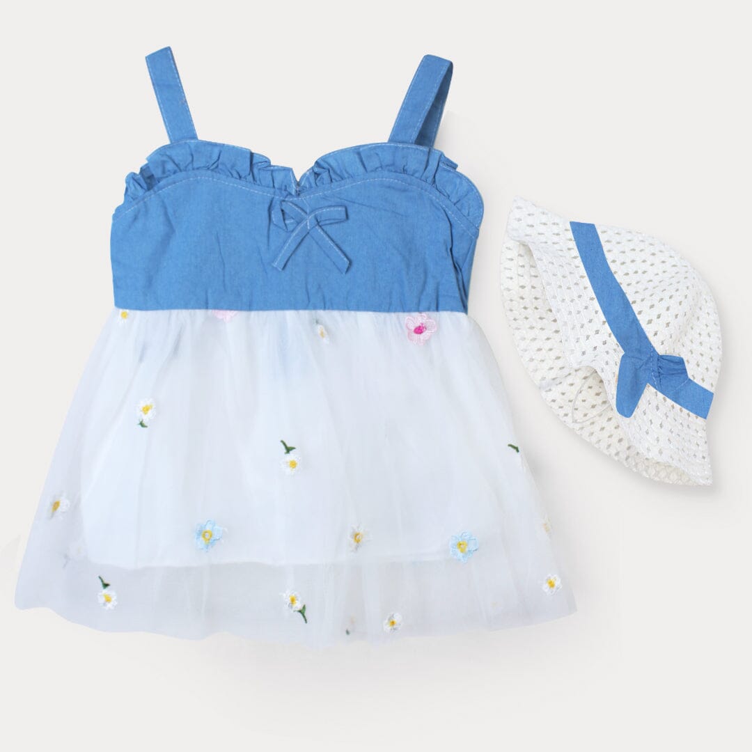 Elegant White Themed Little Girl Frock With Hat Frock Iluvlittlepeople 3-6 Months White Summer