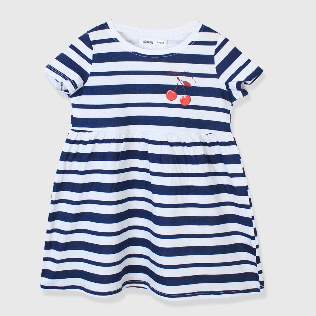 Little Girl Stripe Frock Frock Iluvlittlepeople 2-3 Years white and Blue Cotton