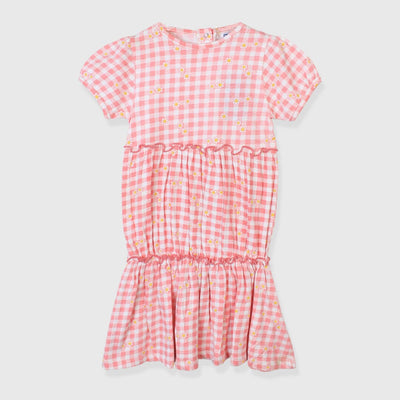 Infants Short Sleeves Checks Skirt Frock Iluvlittlepeople 9-12 Month Baby Pink Cotton