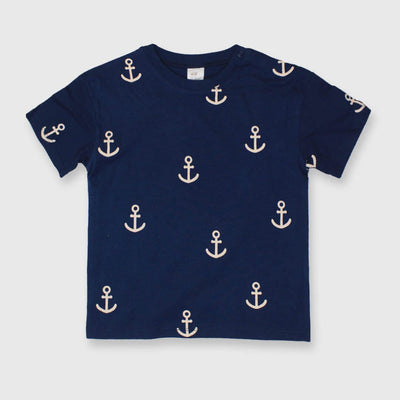 Little Boy Anchor Print T-Shirt T-Shirt Iluvlittlepeople 18-24 Month Navy Blue Cotton