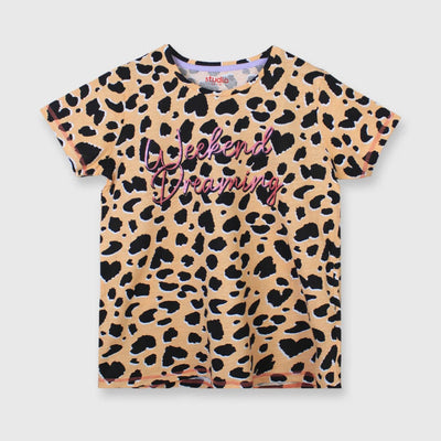 Little Girl Leopard Print T-Shirt T-Shirt Iluvlittlepeople 9-10 Years pale yellow Cotton
