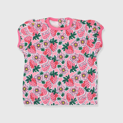 Infants Girls Strawberry Print Short Tee T-Shirt Iluvlittlepeople 6-9 Month Pink Cotton