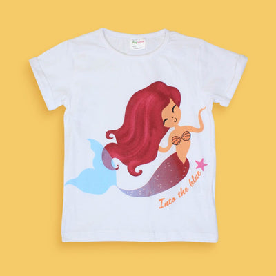 Little Girl Mermaid Design T-Shirt T-Shirt Iluvlittlepeople 4 Years White Cotton