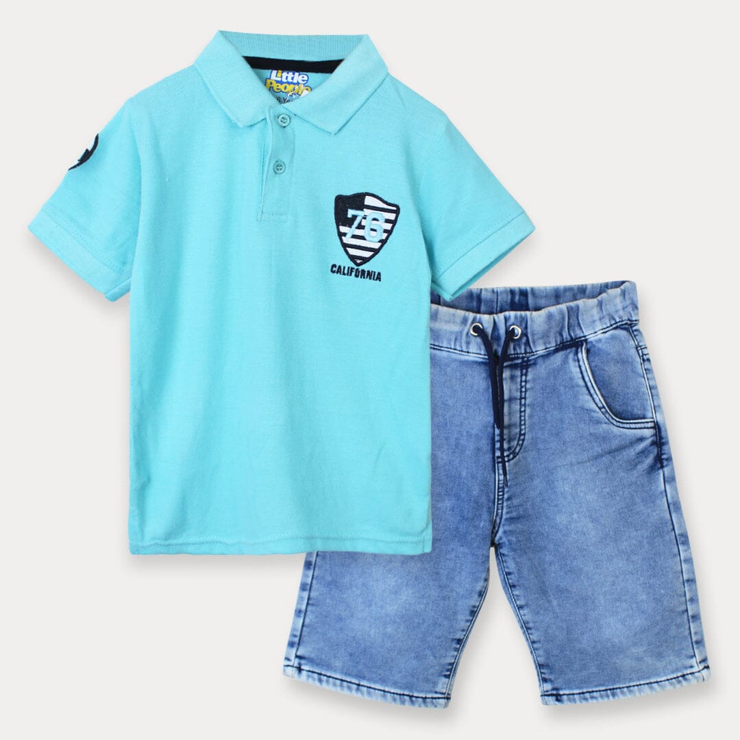 Stylish Aqua Themed Pair Of T-Shirt & Short For Boys Boy Clothes Pairs Iluvlittlepeople 18-24 Months Summer Aqua
