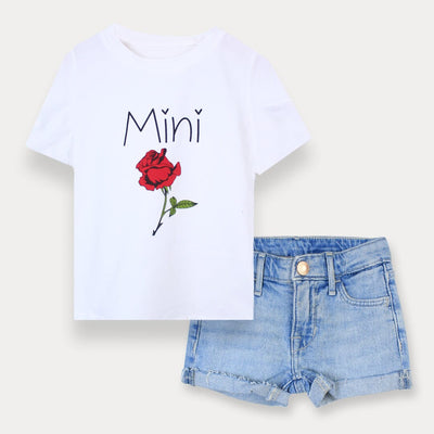 Dashing White Themed Pair Of T-Shirt & Short For Girls Girl Clothes Pair Iluvlittlepeople 3-4 Years White Summer