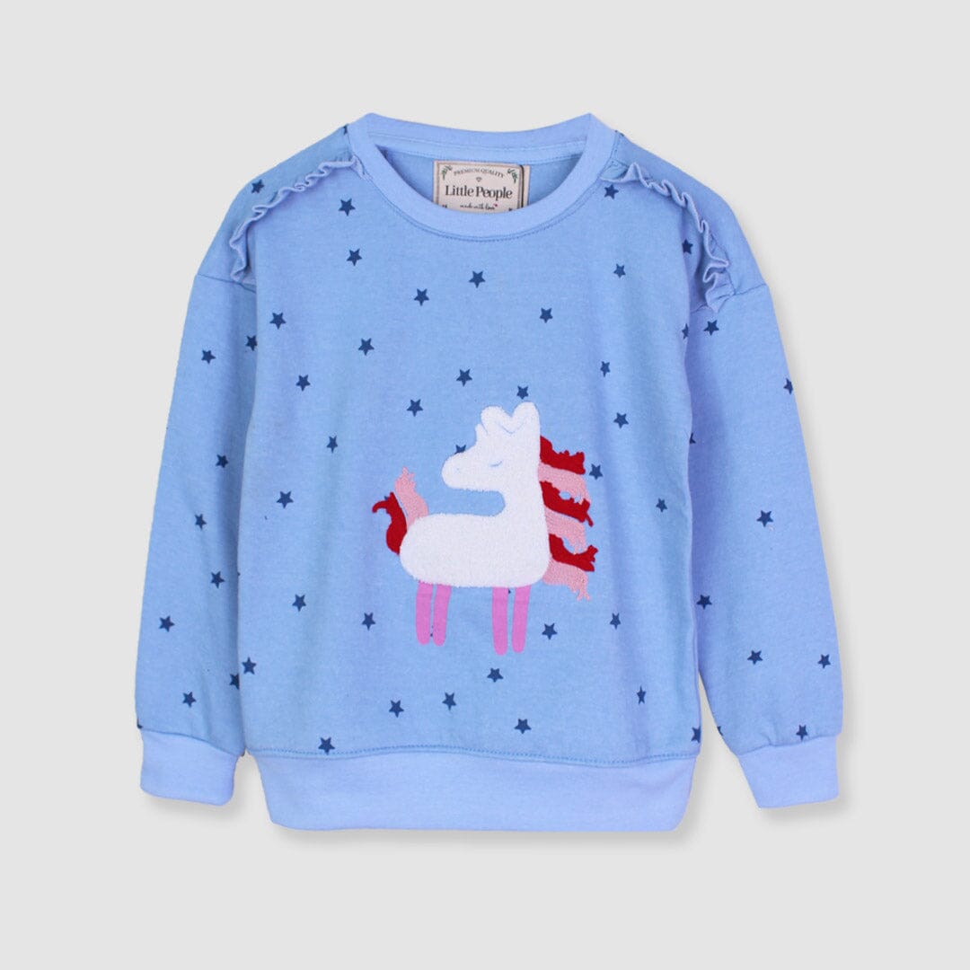 Stylish Blue Themed Sweat Shirt For Girls Sweatshirt Iluvlittlepeople 5-6 Years Blue Winter