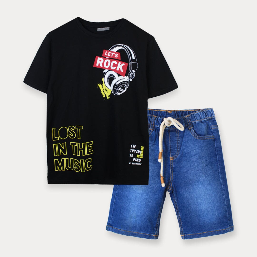 Dashing Black Themed Pair Of T-Shirt & Short For Boys Boy Clothes Pairs Iluvlittlepeople 10-12 Years 