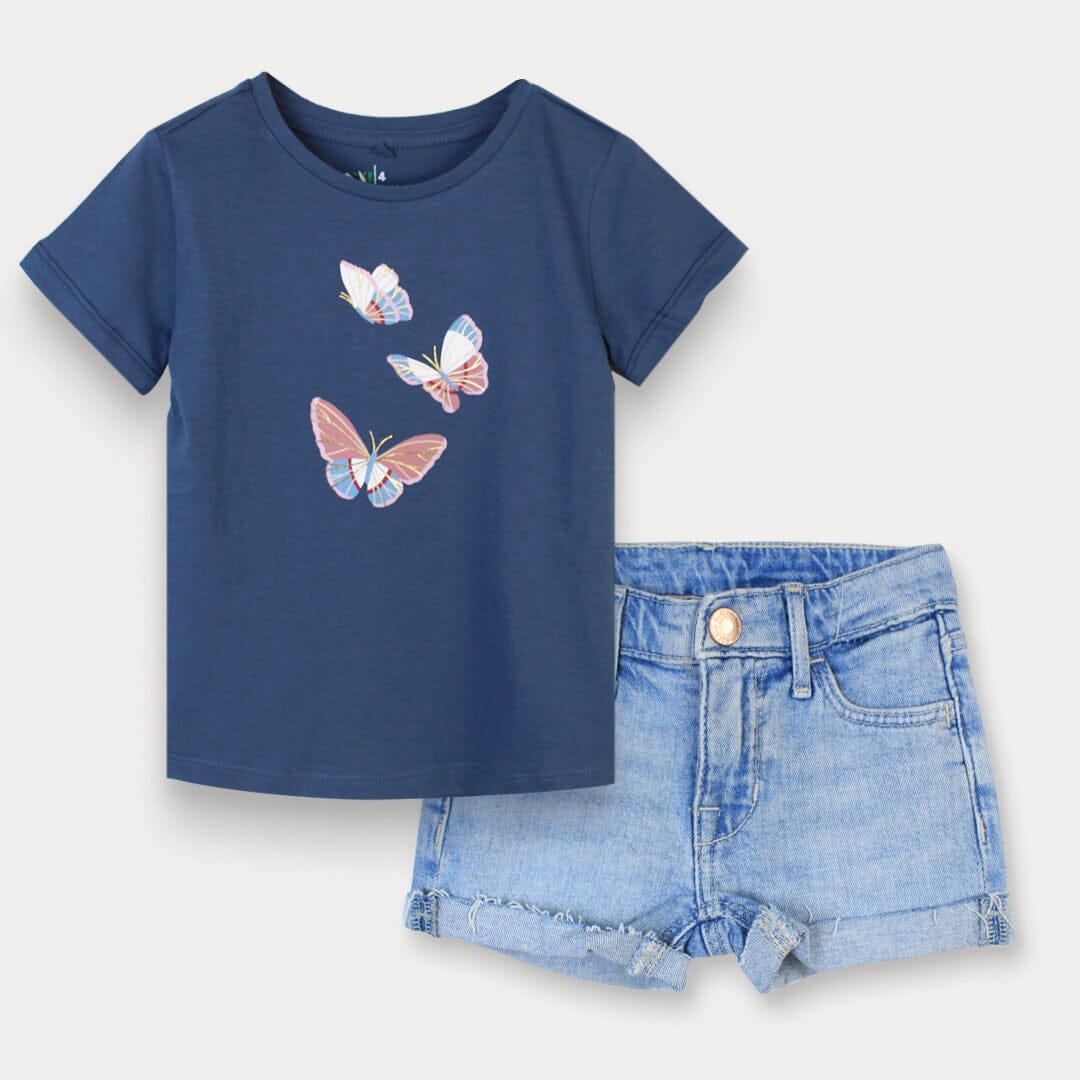 Dashing Light Blue Themed Pair Of T-Shirt & Short For Girls Girl Clothes Pair Iluvlittlepeople 3-4 Years 