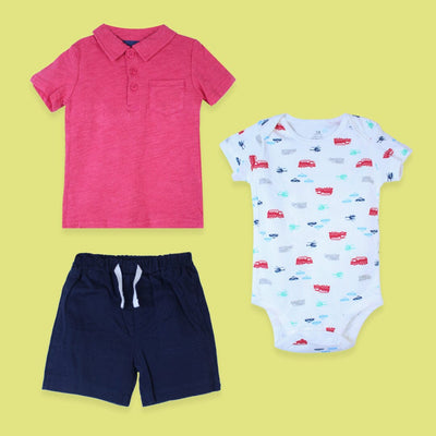 Modern Pink Themed Little Boy Romper Set Romper Iluvlittlepeople 0-3 Months Summer Pink