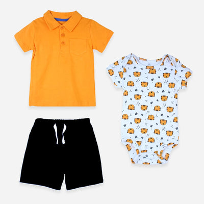 Modern Orange Themed Little Boy Romper Set Romper Iluvlittlepeople 0-3 Months Summer Orange