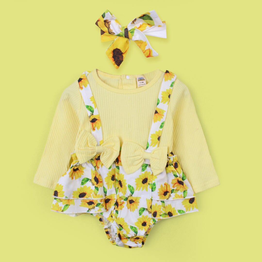 Modern Yellow Themed Little Girl Romper Romper Iluvlittlepeople 9-12 Months Summer Yellow