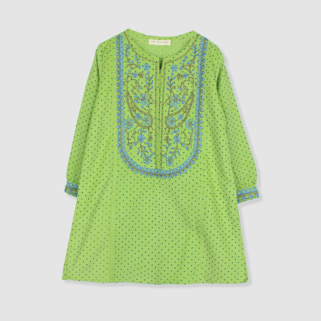 Elegant Green Themed Cute Princess Kurti Kurti Iluvlittlepeople 3-4 Years Green Winter