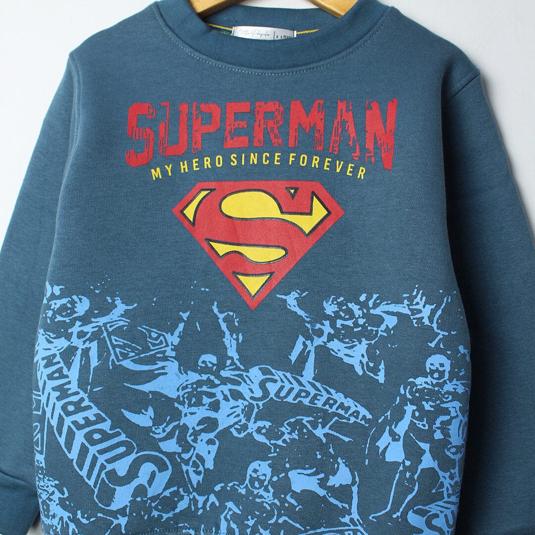 Dashing Superman Blue Themed Kids Sweatshirt Sweatshirt Iluvlittlepeople 