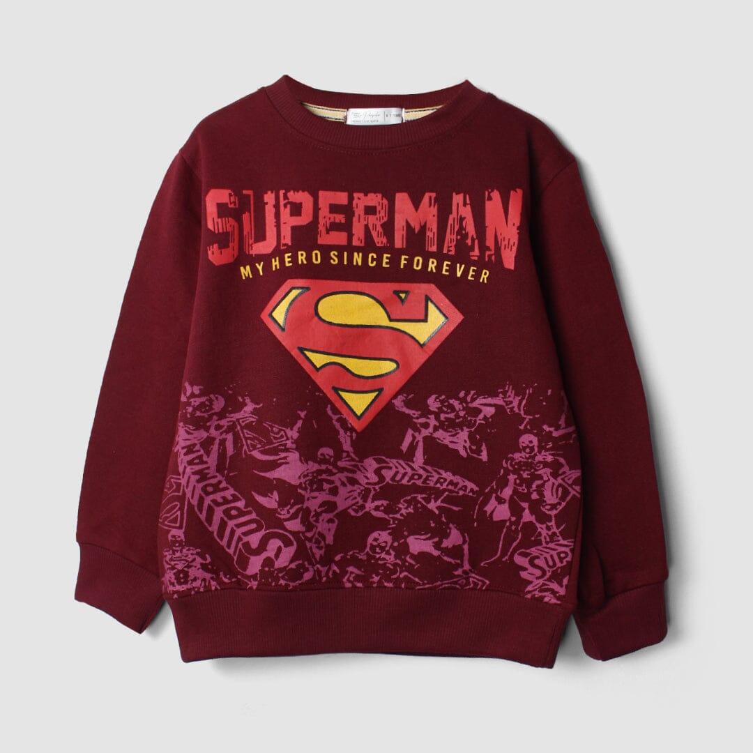 Dashing Superman Maroon Themed Kids Sweatshirt Sweatshirt Iluvlittlepeople 18-24 Months Maroon Winter