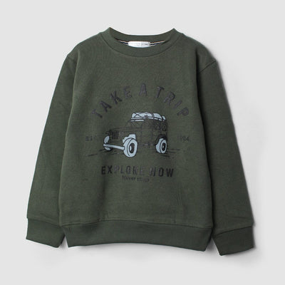 Stylish Green Themed Boys Sweatshirt Sweatshirt Iluvlittlepeople 2-3 Years Green Winter