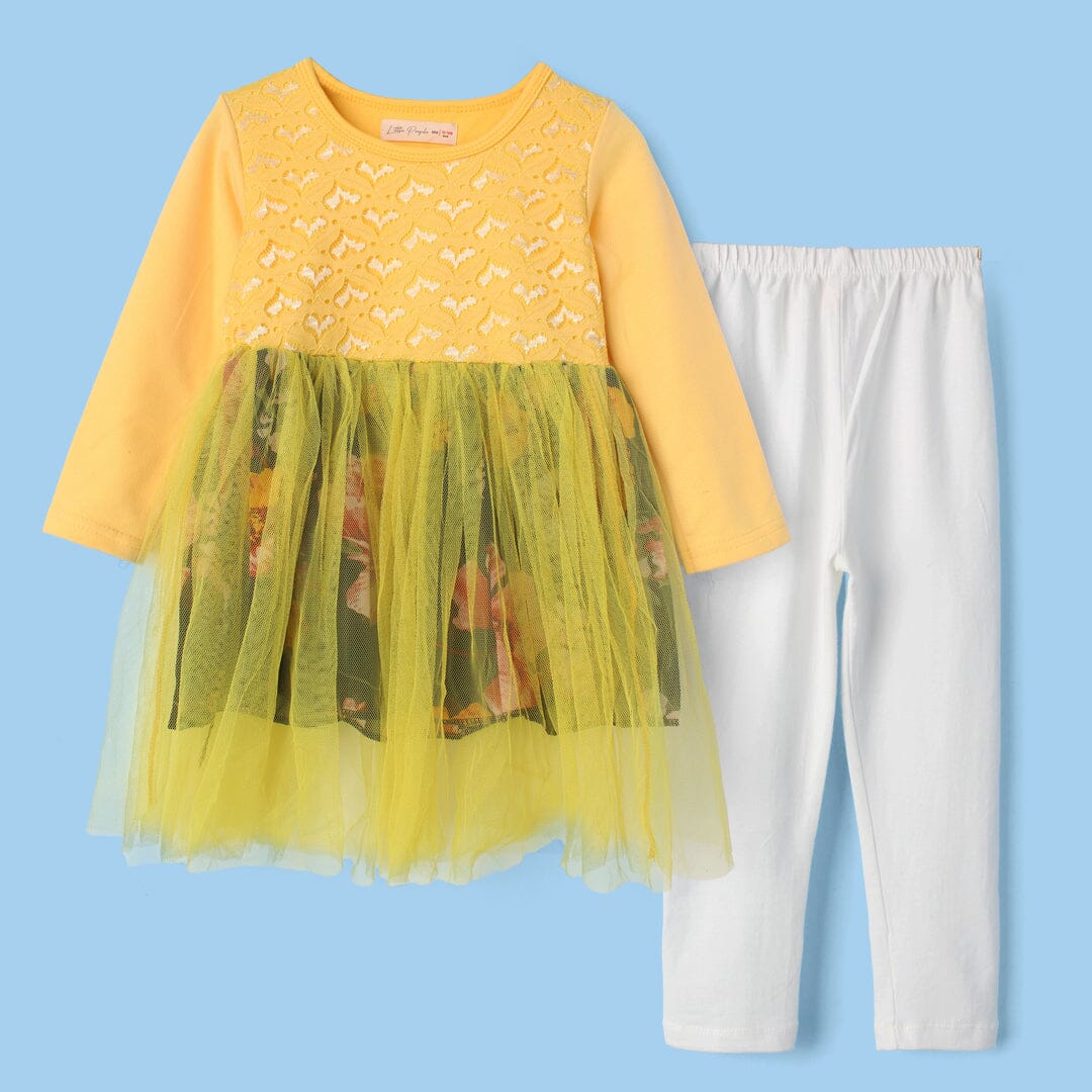 Amber Yellow Themed Little Girl Frock Set Frock Iluvlittlepeople 6-9 Months Yellow Winter