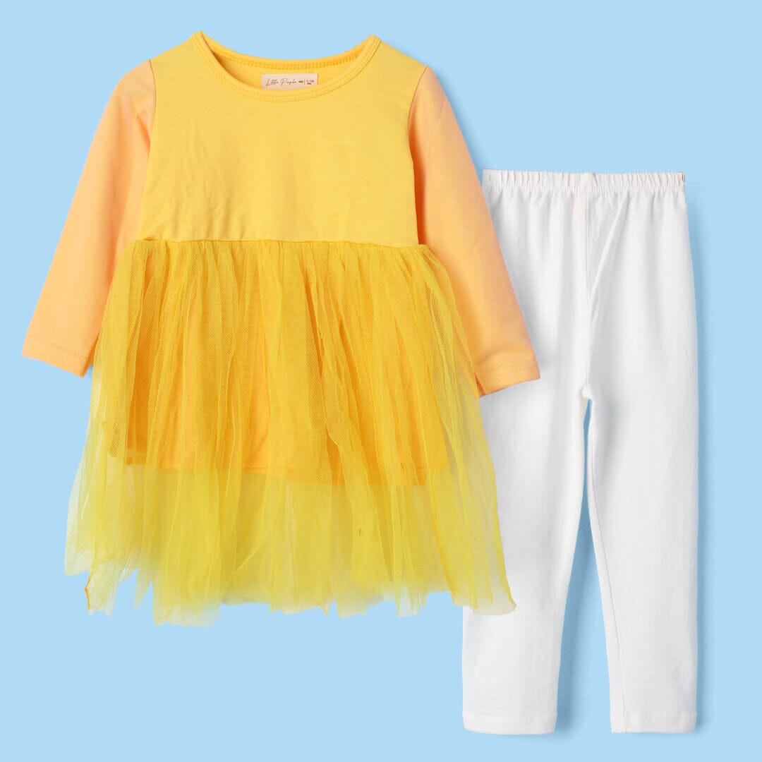 Stylish Yellow Themed Little Girl Frock Set Frock Iluvlittlepeople 12-18 Months Yellow Winter