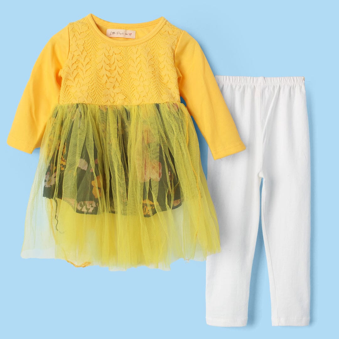 Modern Yellow Themed Little Girl Frock Set Frock Iluvlittlepeople 6-9 Months Yellow Winter