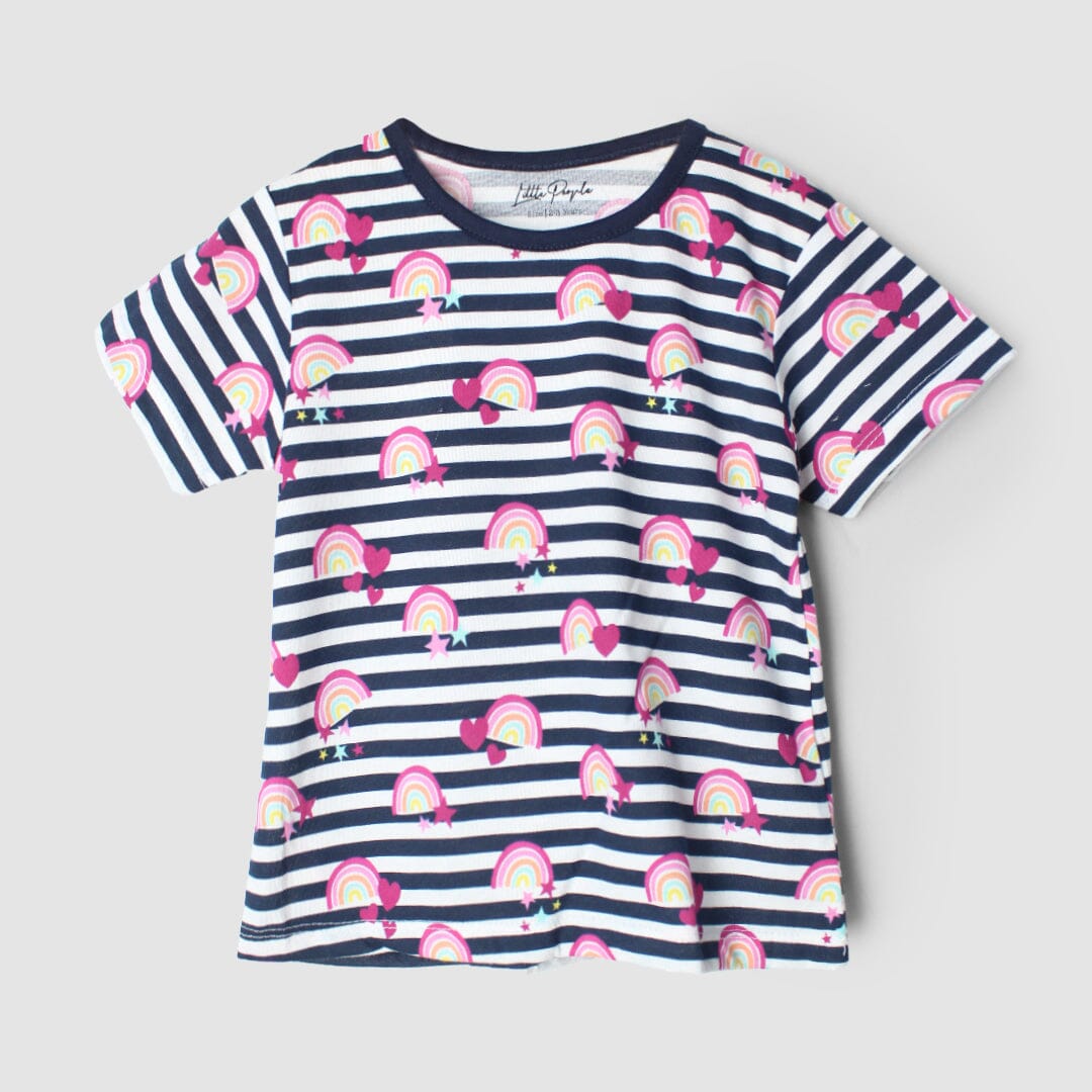 Stylish Multi Themed Girls T-Shirt T-Shirt Iluvlittlepeople 3-6 Months Multicolor Summer