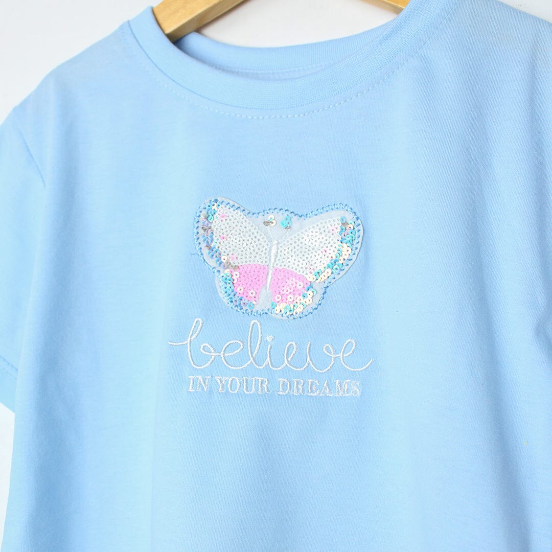 Stylish Blue Themed Girls Drop Shoulder Shirt Drop Shoulder Iluvlittlepeople 