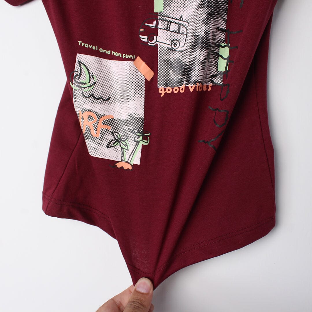 Stylish Maroon Themed Boys T-Shirt T-Shirt Iluvlittlepeople 