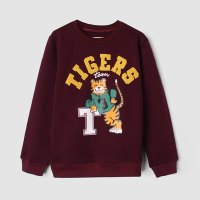 Stylish Maroon Themed Boys Sweatshirt Sweatshirt Iluvlittlepeople 2-3 Years Maroon Winter