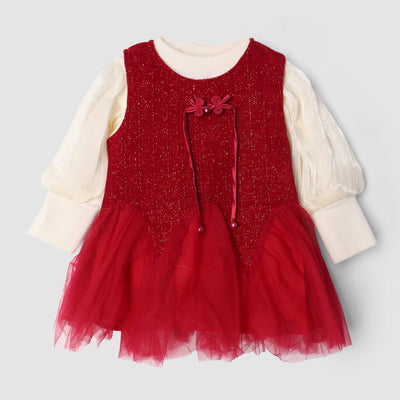 Modern Maroon Themed Girls Frock Set Frock Iluvlittlepeople 6-9 Months Maroon Winter