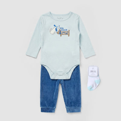 Saxe Blue Winter 2Pc Kids Romper Set Romper Set Iluvlittlepeople 0-3 Months Blue Winter