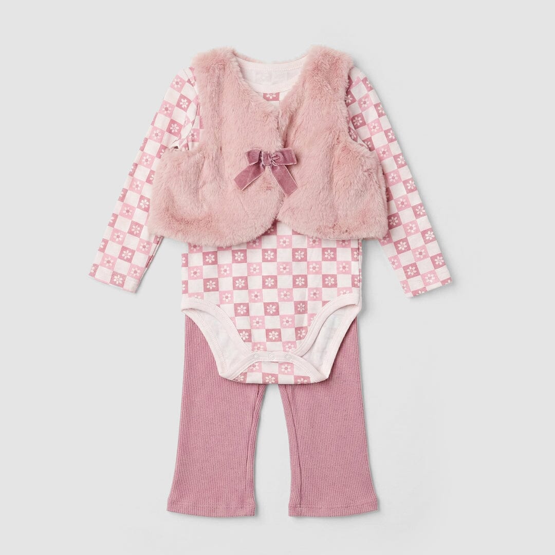 Elegant Pink Winter Girls 3Pc Romper Set Romper Set Iluvlittlepeople 0-3 Months Pink Winter