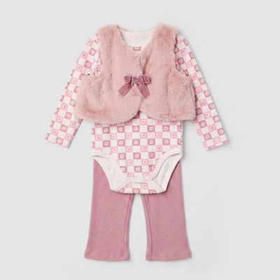 Elegant Pink Winter Girls 3Pc Romper Set Romper Set Iluvlittlepeople 0-3 Months Pink Winter