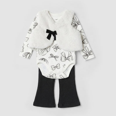 Modern Off White Winter Girls 3Pc Romper Set Romper Set Iluvlittlepeople 0-3 Months Off White Winter