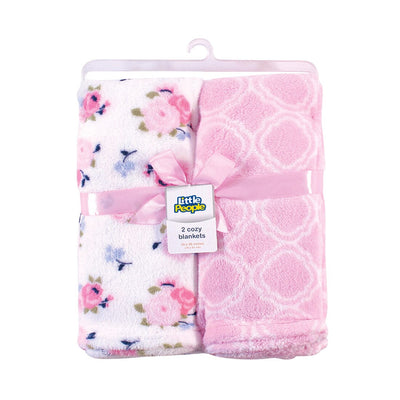 Baby Girl Coral Fleece Blanket Set 2 Pcs Blankets Iluvlittlepeople 0-24Month Pink Polyester