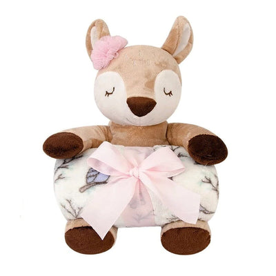 Cozy Lady Deer Themed Baby Blanket With Soft Toy Blankets Iluvlittlepeople 0-6Month Brown Polyester