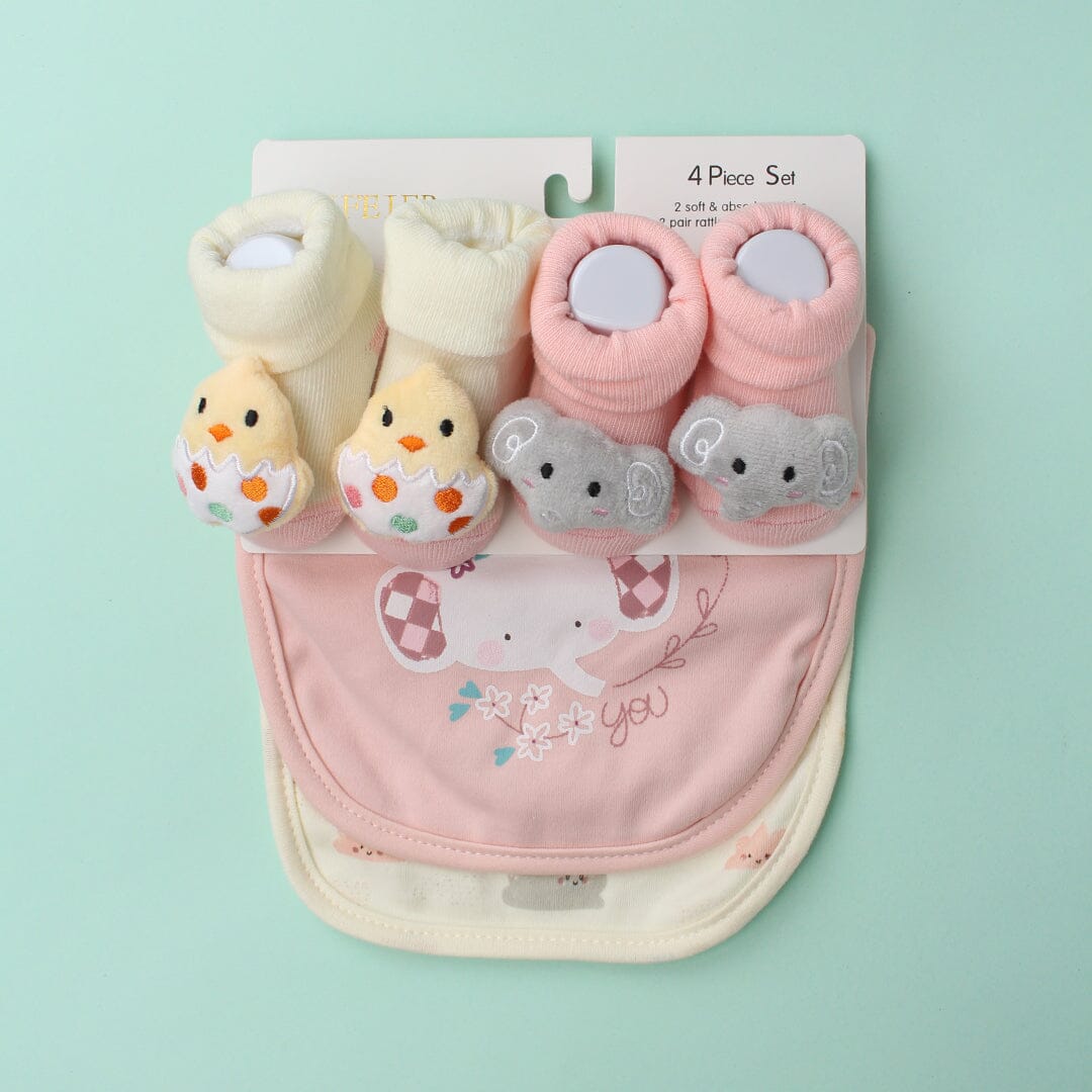 Decent Comfy Bibs & Socks Set - Little People Gears Bibs Set Iluvlittlepeople 0-24 Months Pink Cotton