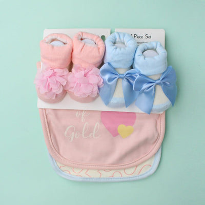 Decent Comfy Bibs & Socks Set - Little People Gears Bibs Set Iluvlittlepeople 0-24 Months Pink Cotton