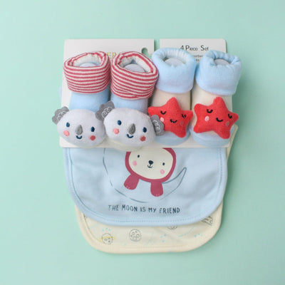 Decent Comfy Bibs & Socks Set - Little People Gears Bibs Set Iluvlittlepeople 0-24 Months Blue Cotton