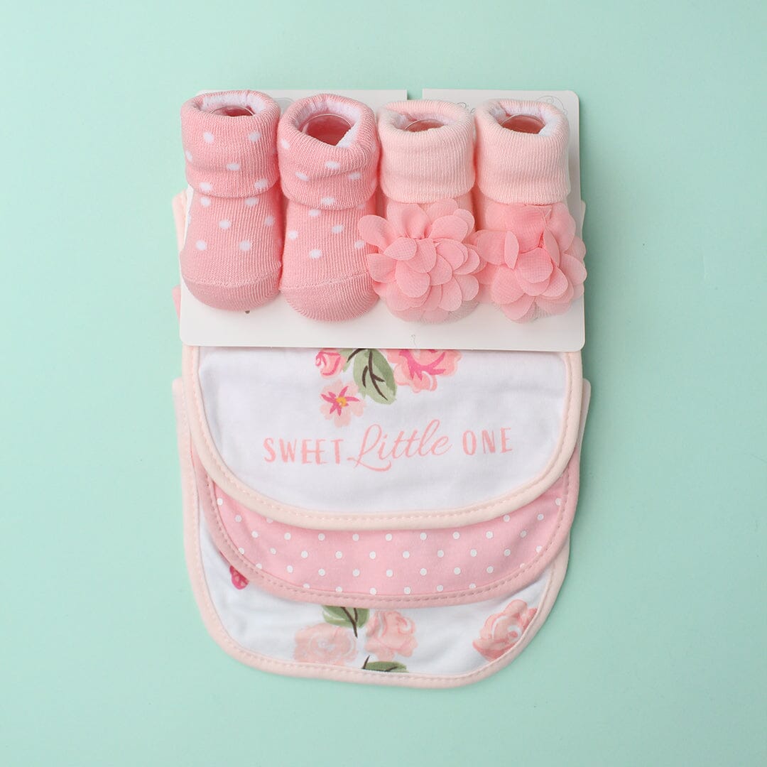 Decent Comfy Bibs & Socks Set - Little People Gears Bibs Set Iluvlittlepeople 0-24 Months Pink Cotton