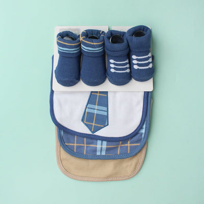 Decent Comfy Bibs & Socks Set - Little People Gears Bibs Set Iluvlittlepeople 0-24 Months Blue Cotton