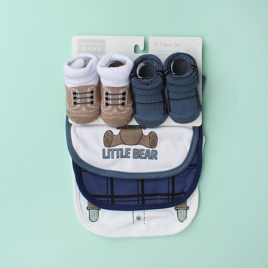 Decent Comfy Bibs & Socks Set - Little People Gears Bibs Set Iluvlittlepeople 0-24 Months Blue Cotton