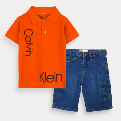 Stylish Orange Themed Pair Of T-Shirt & Short For Boys Boy Clothes Pairs Iluvlittlepeople 18-24 Months Orange Summer