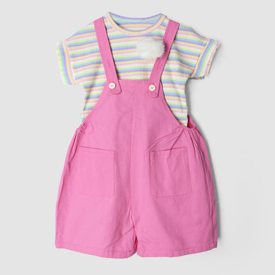 Delighted Pink Themed 2Pc Little Kids Dangri Set Dangri Set Iluvlittlepeople 6-9 Months Summer Pink