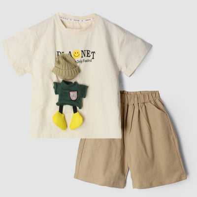 Dashing Beige Themed 2Pc Little Kids Set 2Pc Set Iluvlittlepeople 6-9 Months Summer Beige