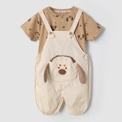 Amazing Brown Themed 2Pc Little Kids Dangri Set Dangri Set Iluvlittlepeople 9-12 Months Summer Brown