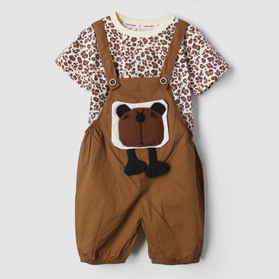 Modern Brown Themed 2Pc Little Kids Dangri Set Dangri Set Iluvlittlepeople 9-12 Months Summer Brown