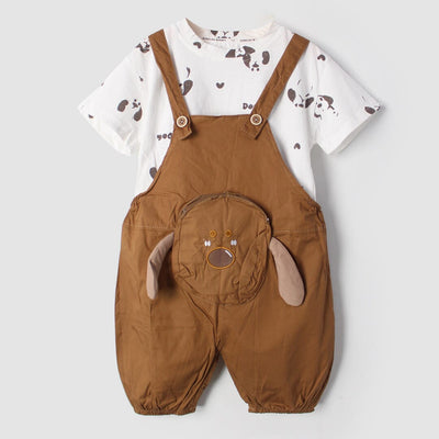 Kink Brown Themed 2Pc Little Kids Dangri Set Dangri Set Iluvlittlepeople 9-12 Months Summer Brown