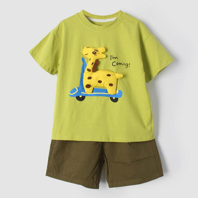 Fancy Green Themed 2Pc Little Kids Dangri Set Dangri Set Iluvlittlepeople 9-12 Months Summer Green