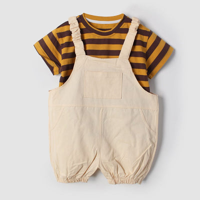 Modern Brown Themed 2Pc Little Kids Dangri Set Dangri Set Iluvlittlepeople 12-18 Months Summer Brown