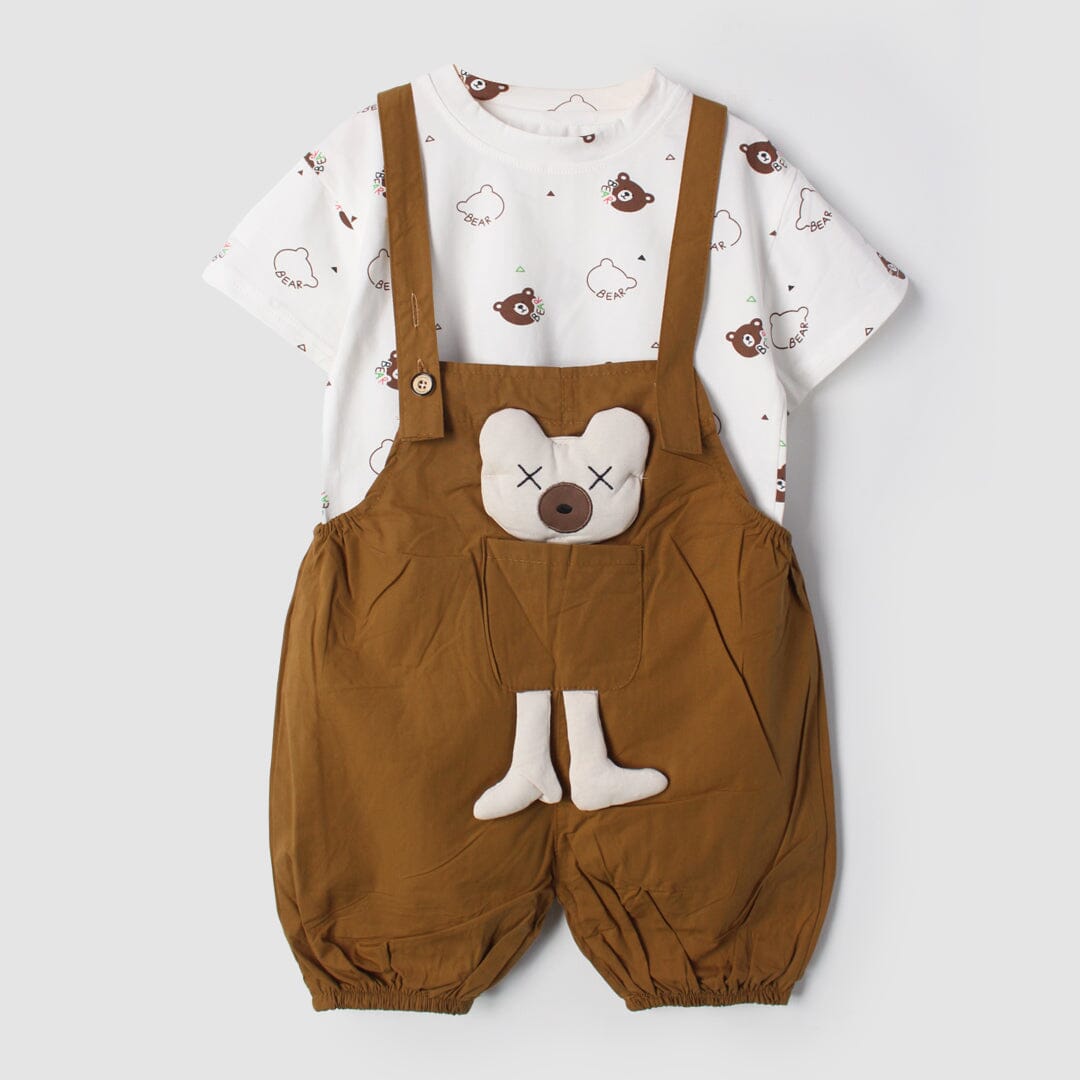 Modern Brown Themed 2Pc Little Kids Dangri Set Dangri Set Iluvlittlepeople 9-12 Months Summer Brown