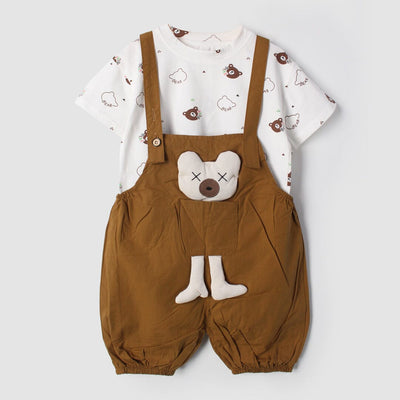 Modern Brown Themed 2Pc Little Kids Dangri Set Dangri Set Iluvlittlepeople 9-12 Months Summer Brown